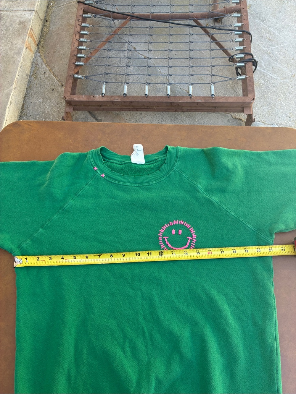 I Stole My Boyfriend’s Shirt Green Distressed Sweatshirt Smiley Face - Picture 11 of 15